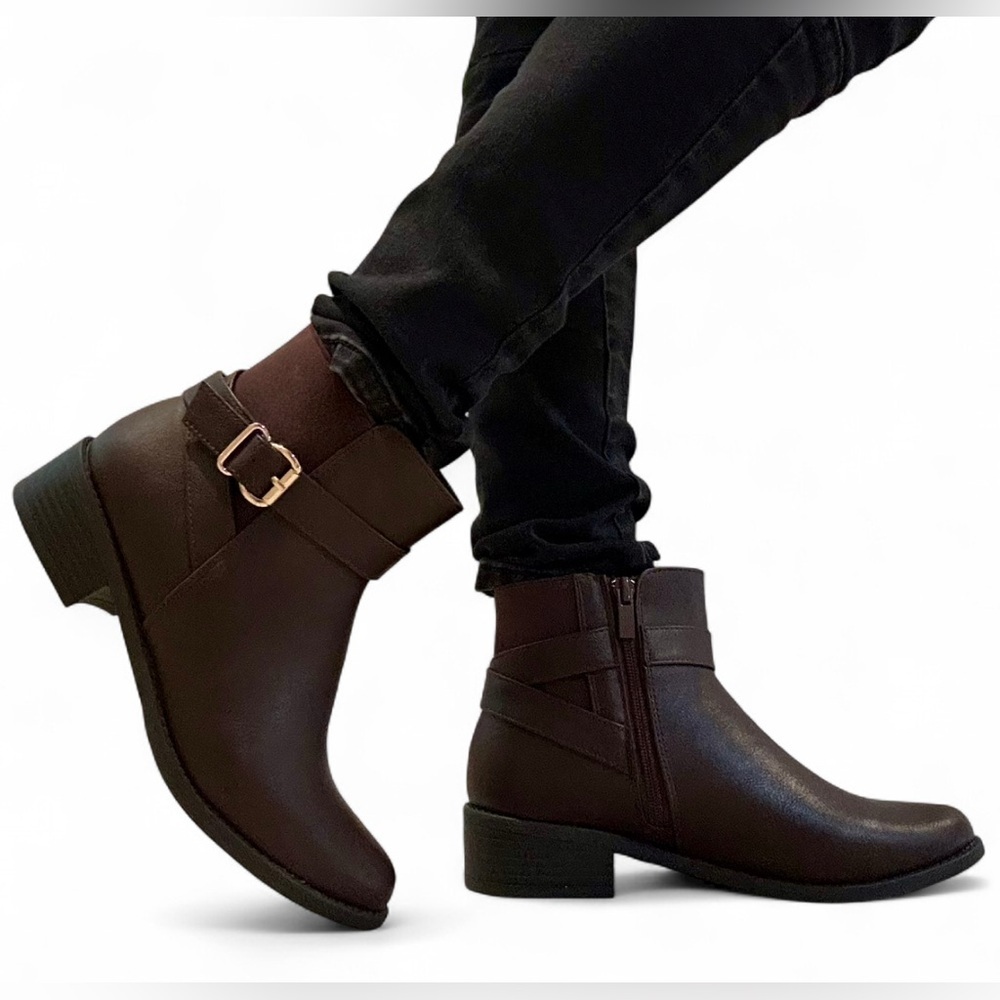 Brown Ankle Boots with Buckle - Picture 3 of 11